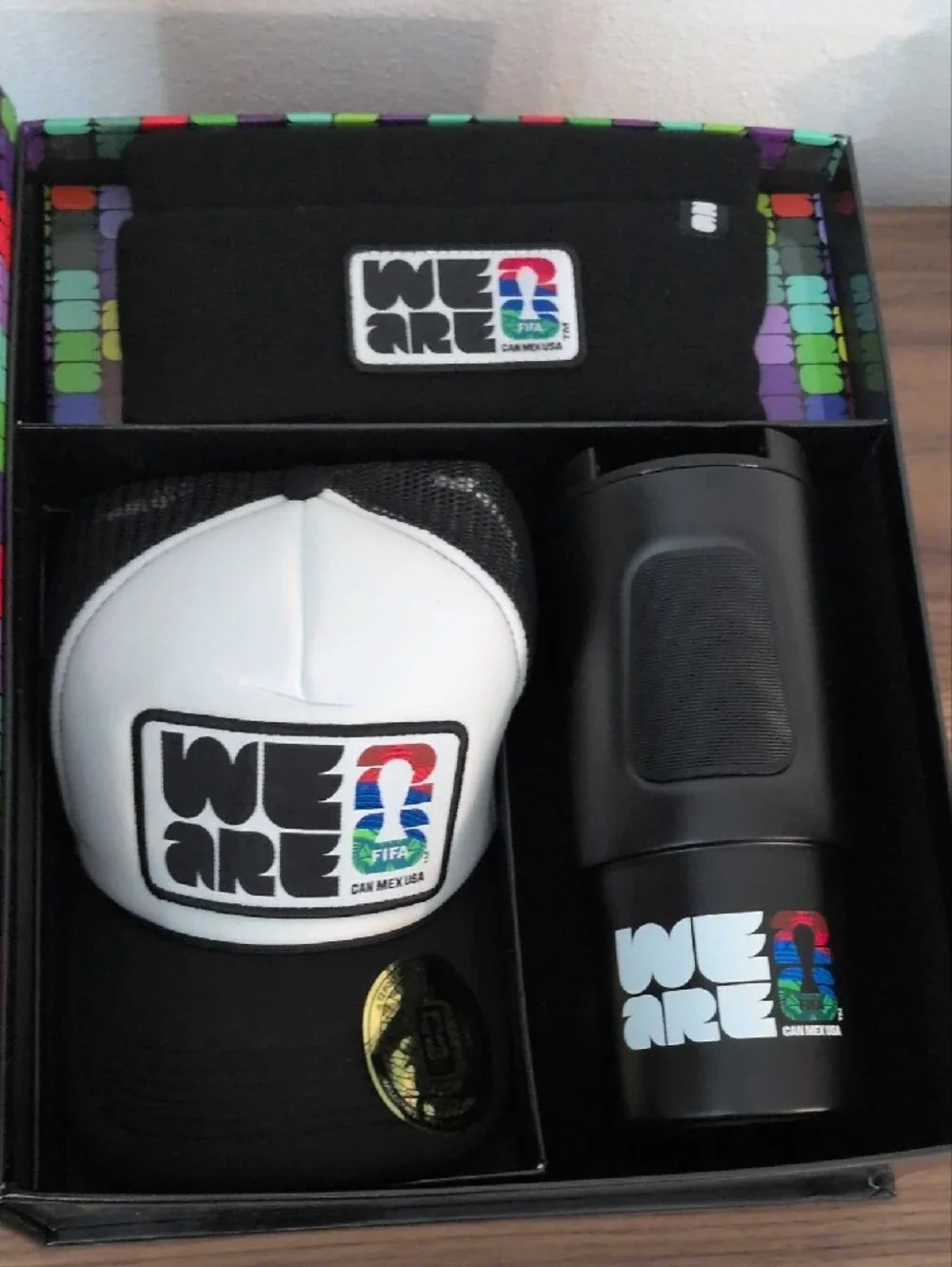 Official FIFA Licensed 3Pc Boxed Gift Set Stainless Tumbler Trucker Hat & Beanie
